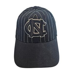 VTG North Carolina Tar Heels Fitted Hat Cap Black Stripe One Fit UNC Embroidered